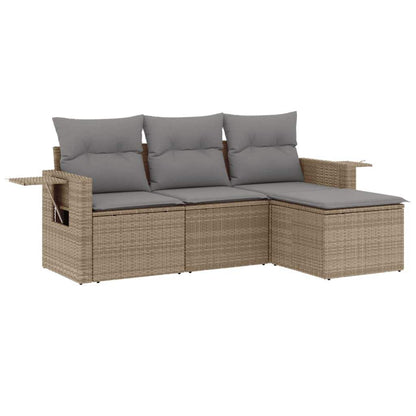 Set Divano da Giardino 4 pz con Cuscini Beige in Polyrattan - homemem39