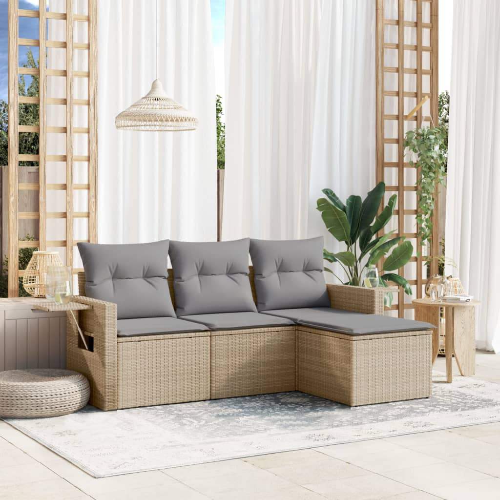 Set Divano da Giardino 4 pz con Cuscini Beige in Polyrattan - homemem39