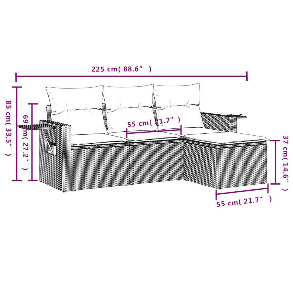 Set Divani da Giardino 4 pz con Cuscini in Polyrattan Grigio - homemem39