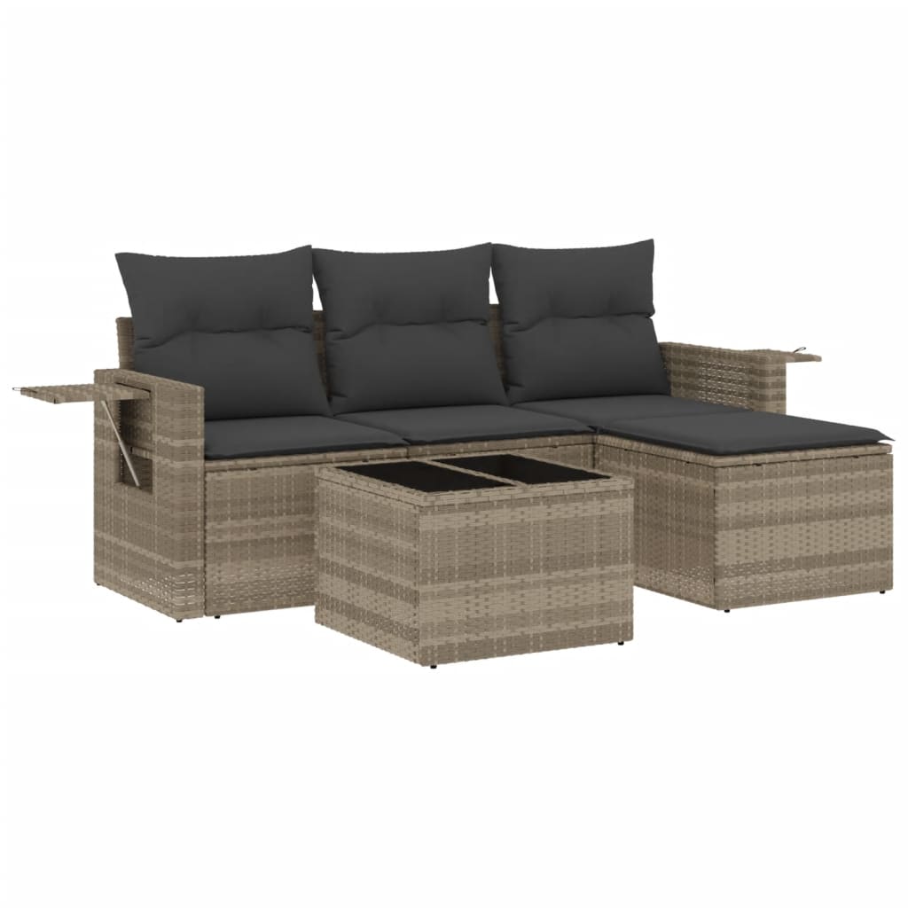 Set Divano da Giardino 4pz con Cuscini Grigio Chiaro Polyrattan