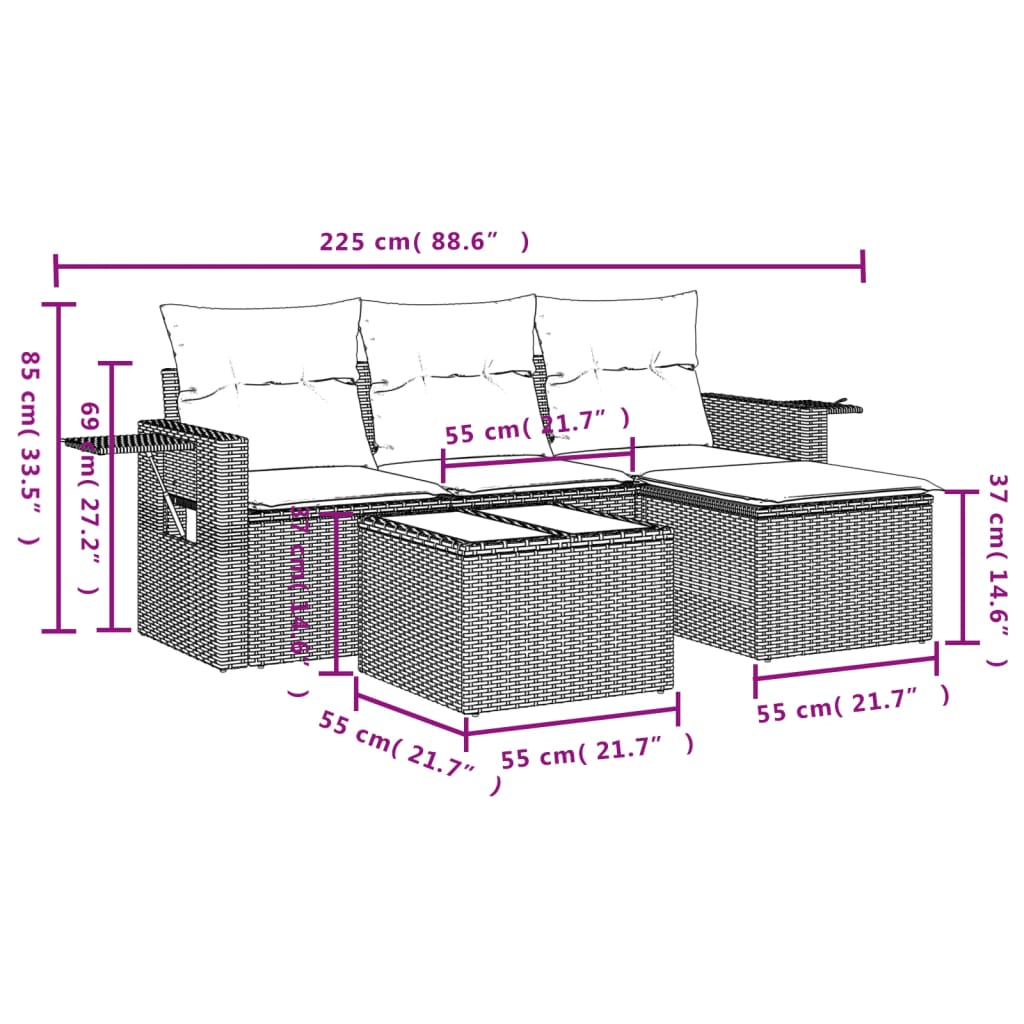 Set Divano da Giardino 4pz con Cuscini Grigio Chiaro Polyrattan