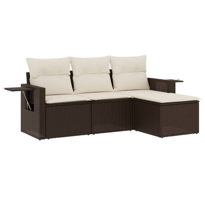 Set Divano da Giardino 4 pz con Cuscini Marrone in Polyrattan