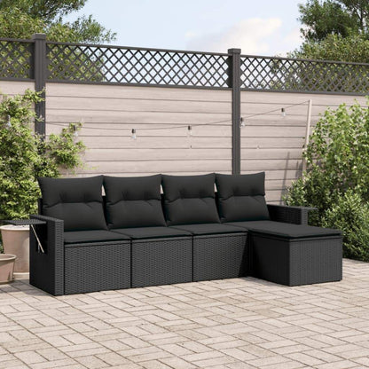 Set Divani da Giardino 5 pz con Cuscini in Polyrattan Nero - homemem39