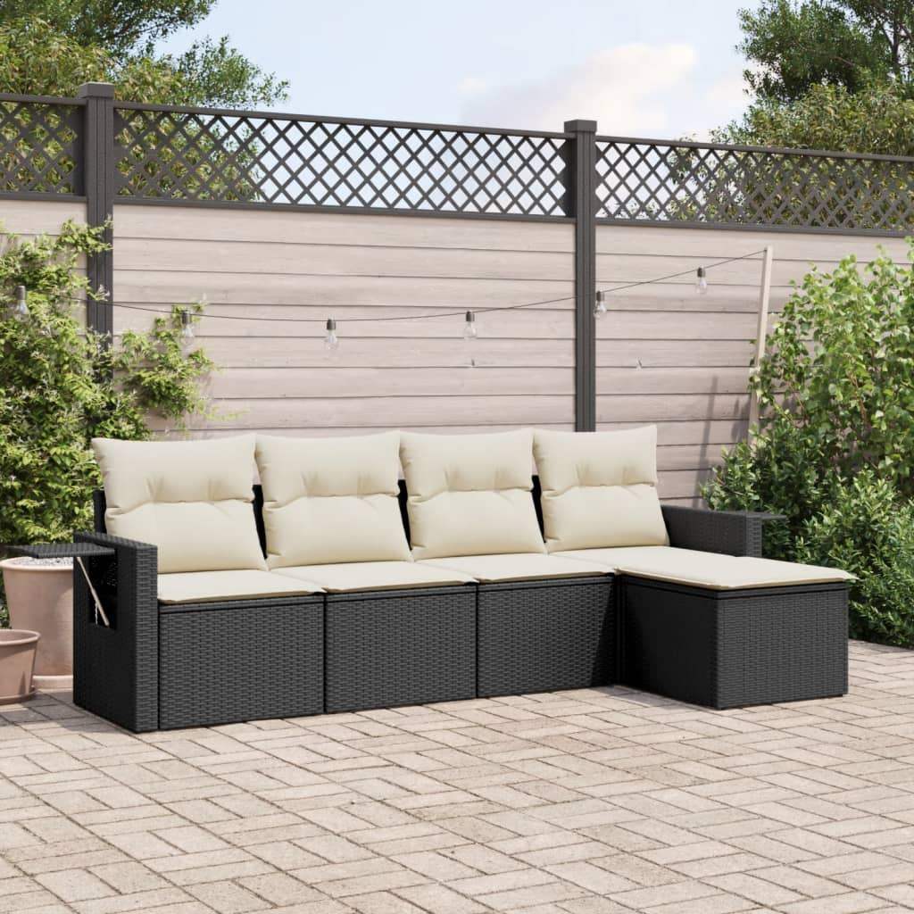 Set Divani da Giardino 5 pz con Cuscini in Polyrattan Nero - homemem39
