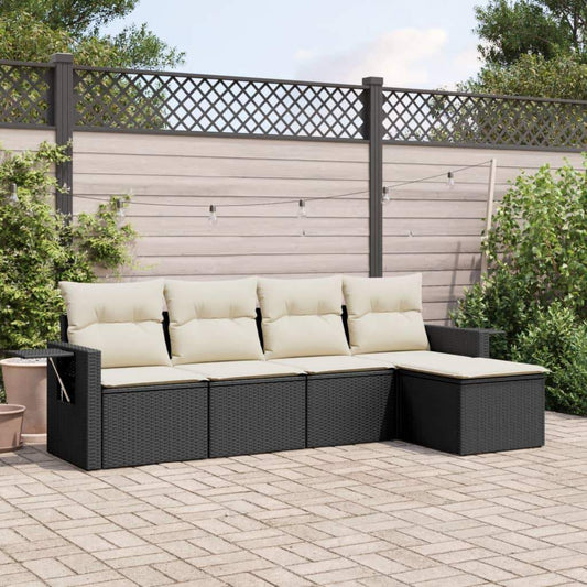 Set Divani da Giardino 5 pz con Cuscini in Polyrattan Nero - homemem39