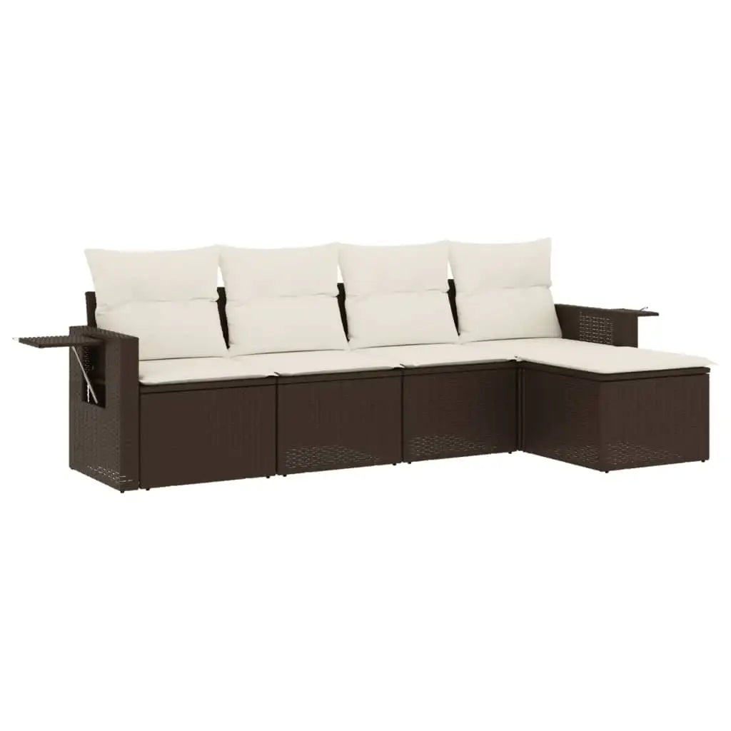Set Divano da Giardino 5 pz con Cuscini Marrone in Polyrattan - homemem39