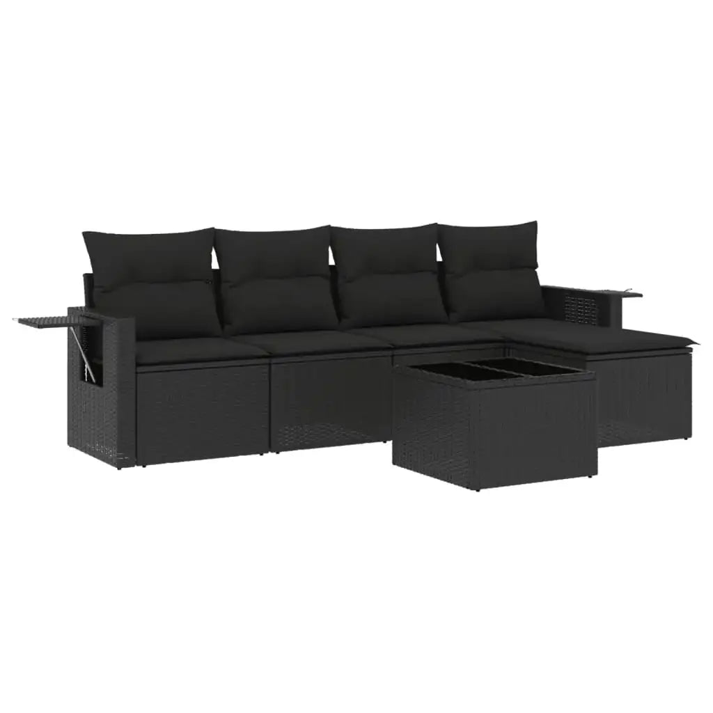 Set Divano da Giardino 6 pz con Cuscini Nero in Polyrattan - homemem39