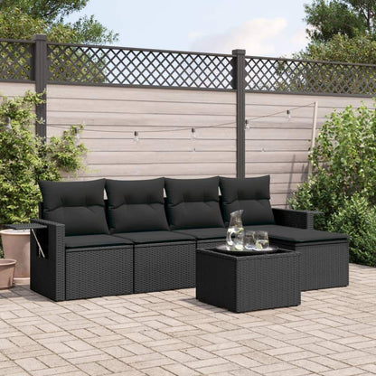 Set Divano da Giardino 6 pz con Cuscini Nero in Polyrattan - homemem39