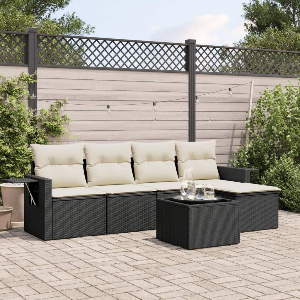 Set Divano da Giardino 6 pz con Cuscini Nero in Polyrattan - homemem39