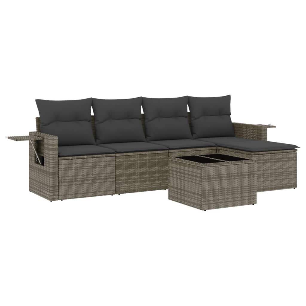 Set Divano da Giardino 6 pz con Cuscini Grigio in Polyrattan - homemem39