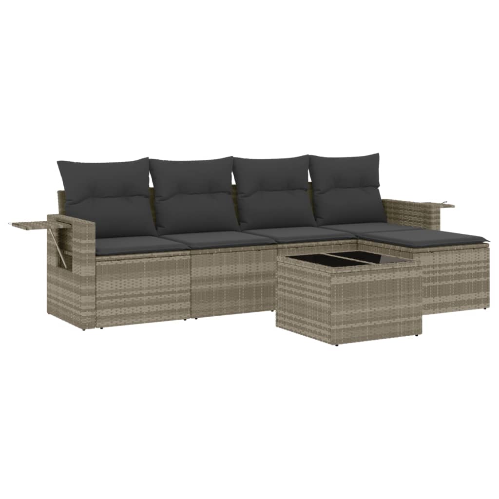 Set Divano da Giardino 6pz con Cuscini Grigio Chiaro Polyrattan