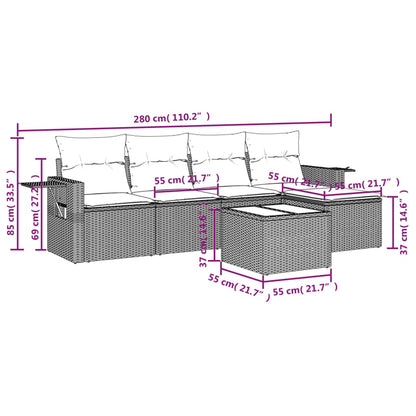 Set Divano da Giardino 6pz con Cuscini Grigio Chiaro Polyrattan