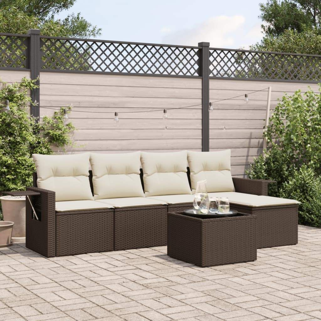 Set Divano da Giardino 6 pz con Cuscini Marrone in Polyrattan - homemem39