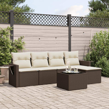 Set Divano da Giardino 6 pz con Cuscini Marrone in Polyrattan - homemem39