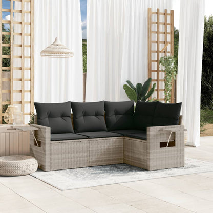 Set Divano da Giardino 4pz con Cuscini Grigio Chiaro Polyrattan