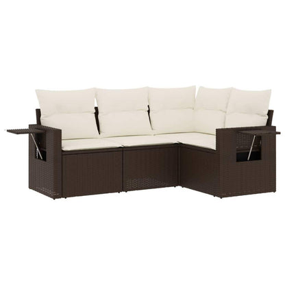 Set Divano da Giardino 4 pz con Cuscini Marrone in Polyrattan - homemem39