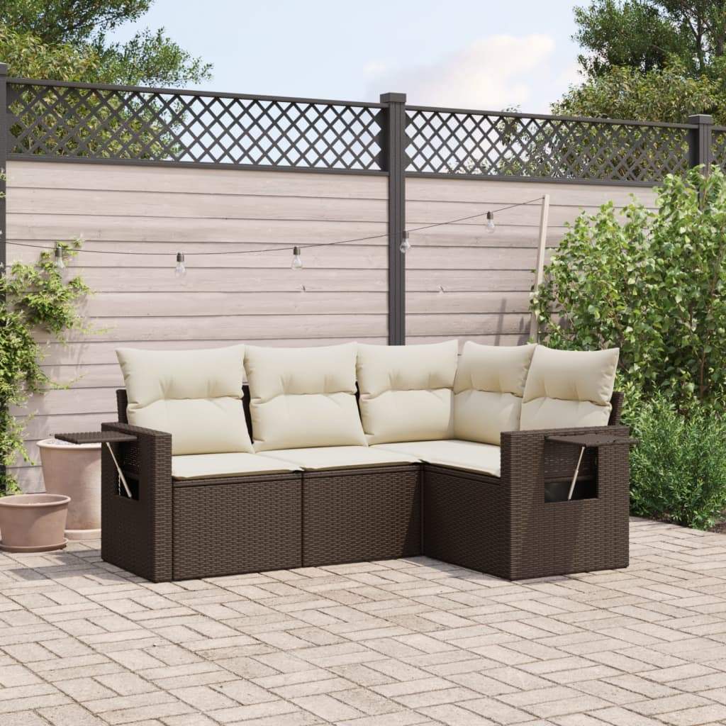 Set Divano da Giardino 4 pz con Cuscini Marrone in Polyrattan - homemem39