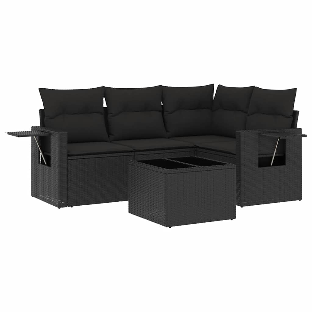 Set Divani da Giardino 5 pz con Cuscini in Polyrattan Nero