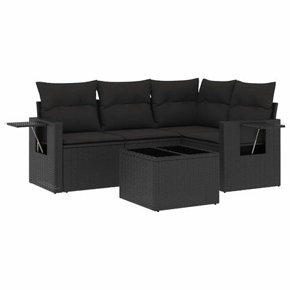 Set Divani da Giardino 5 pz con Cuscini in Polyrattan Nero
