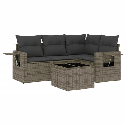 Set Divano da Giardino 5 pz con Cuscini Grigio in Polyrattan
