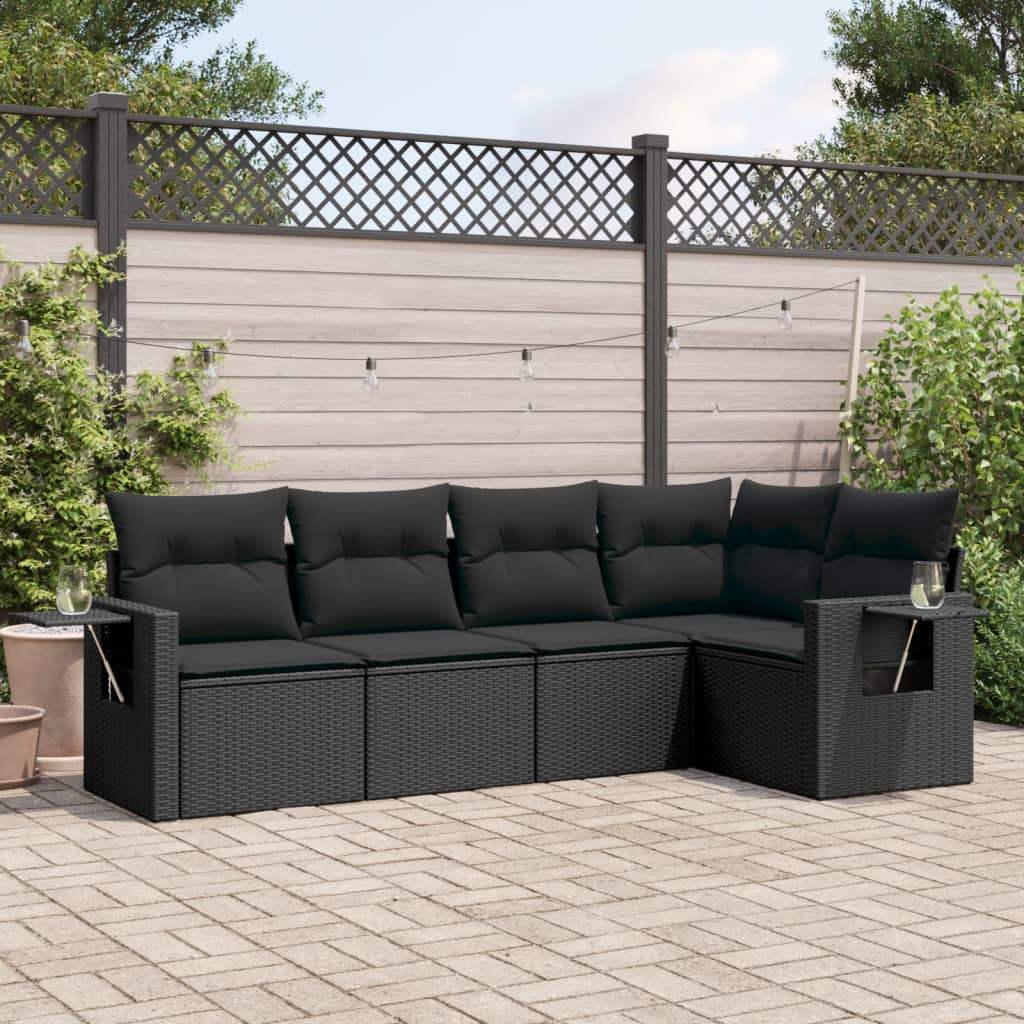 Set Divani da Giardino 5 pz con Cuscini in Polyrattan Nero - homemem39