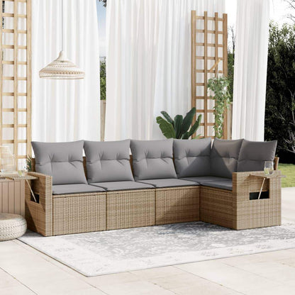 Set Divano da Giardino 5 pz con Cuscini Beige in Polyrattan - homemem39
