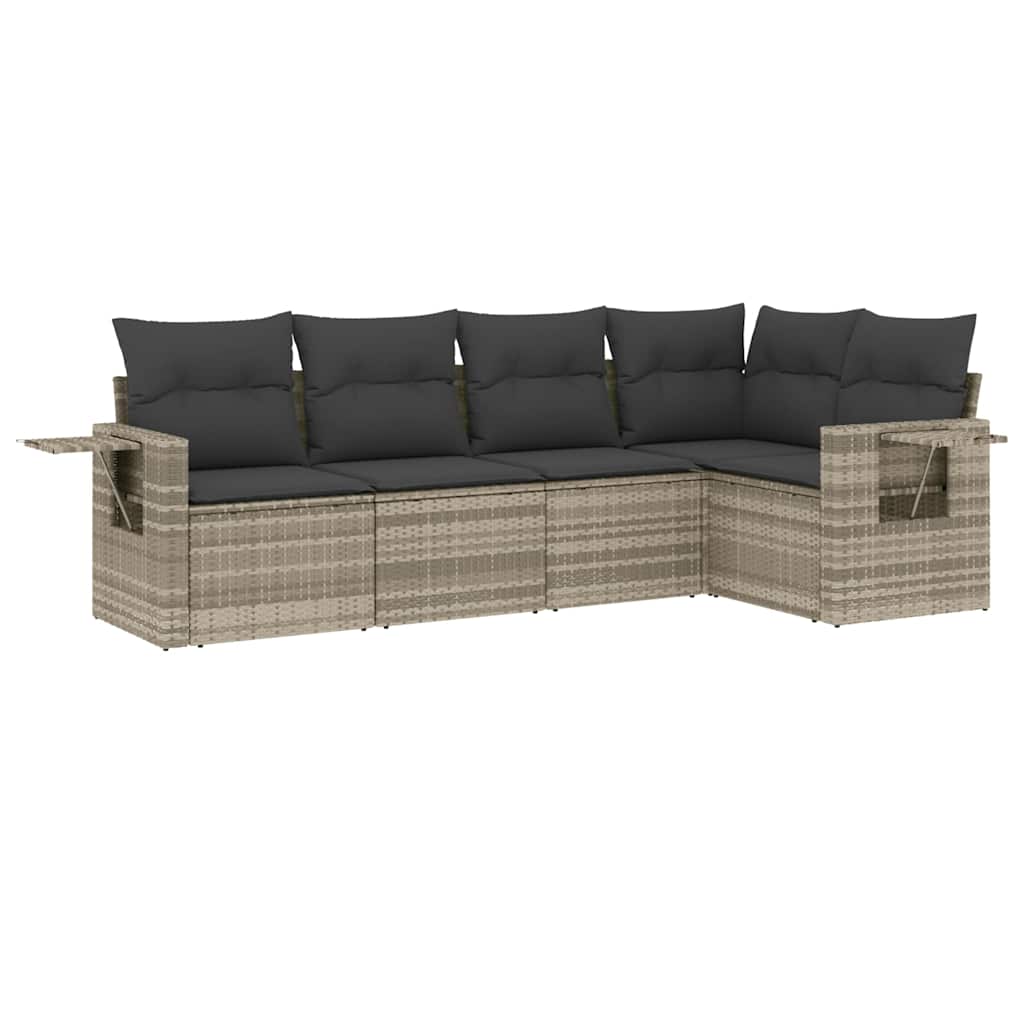Set Divano da Giardino 5pz con Cuscini Grigio Chiaro Polyrattan | homemem39