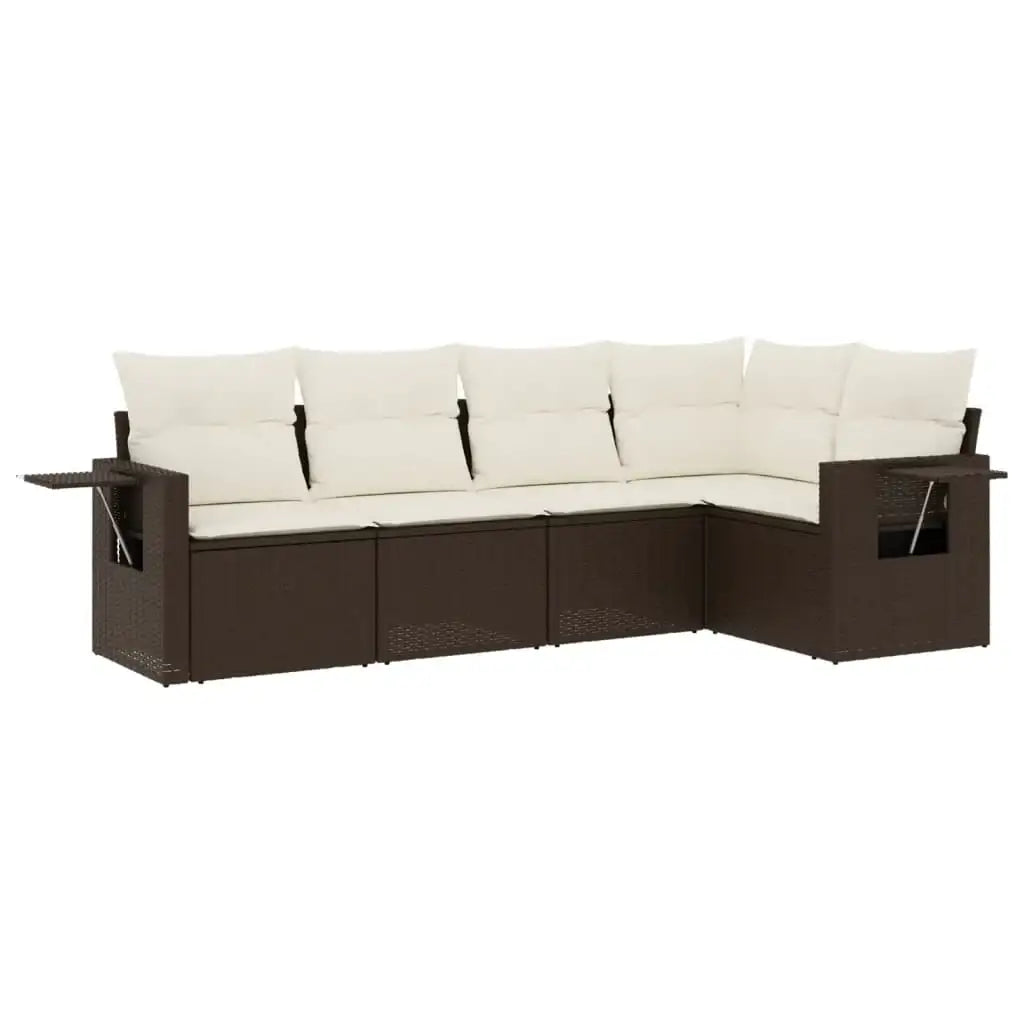 Set Divano da Giardino 5 pz con Cuscini Marrone in Polyrattan - homemem39