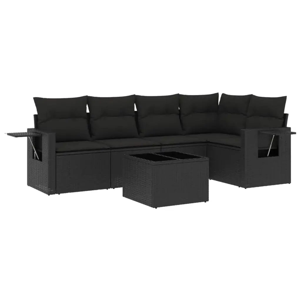 Set Divano da Giardino 6 pz con Cuscini Nero in Polyrattan - homemem39