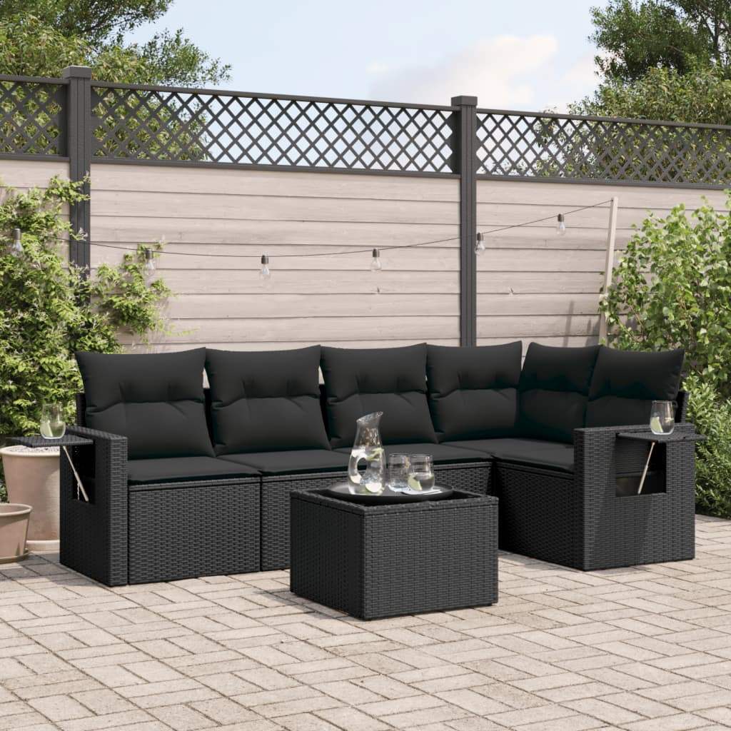 Set Divano da Giardino 6 pz con Cuscini Nero in Polyrattan - homemem39