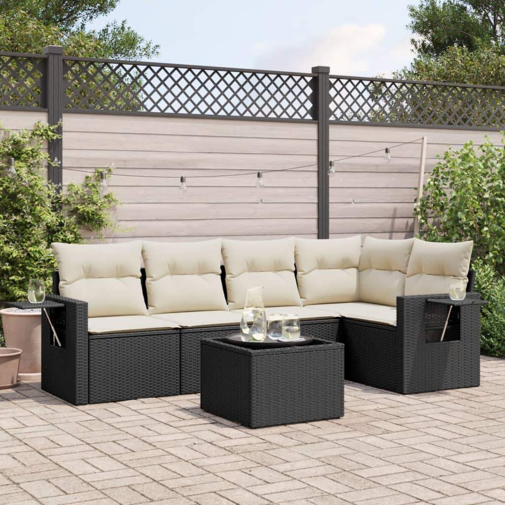 Set Divano da Giardino 6 pz con Cuscini Nero in Polyrattan - homemem39