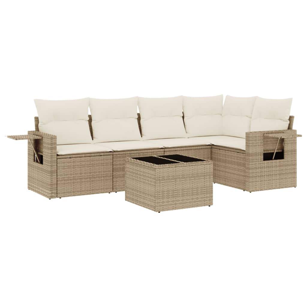 Set Divano da Giardino 6 pz con Cuscini Beige in Polyrattan - homemem39