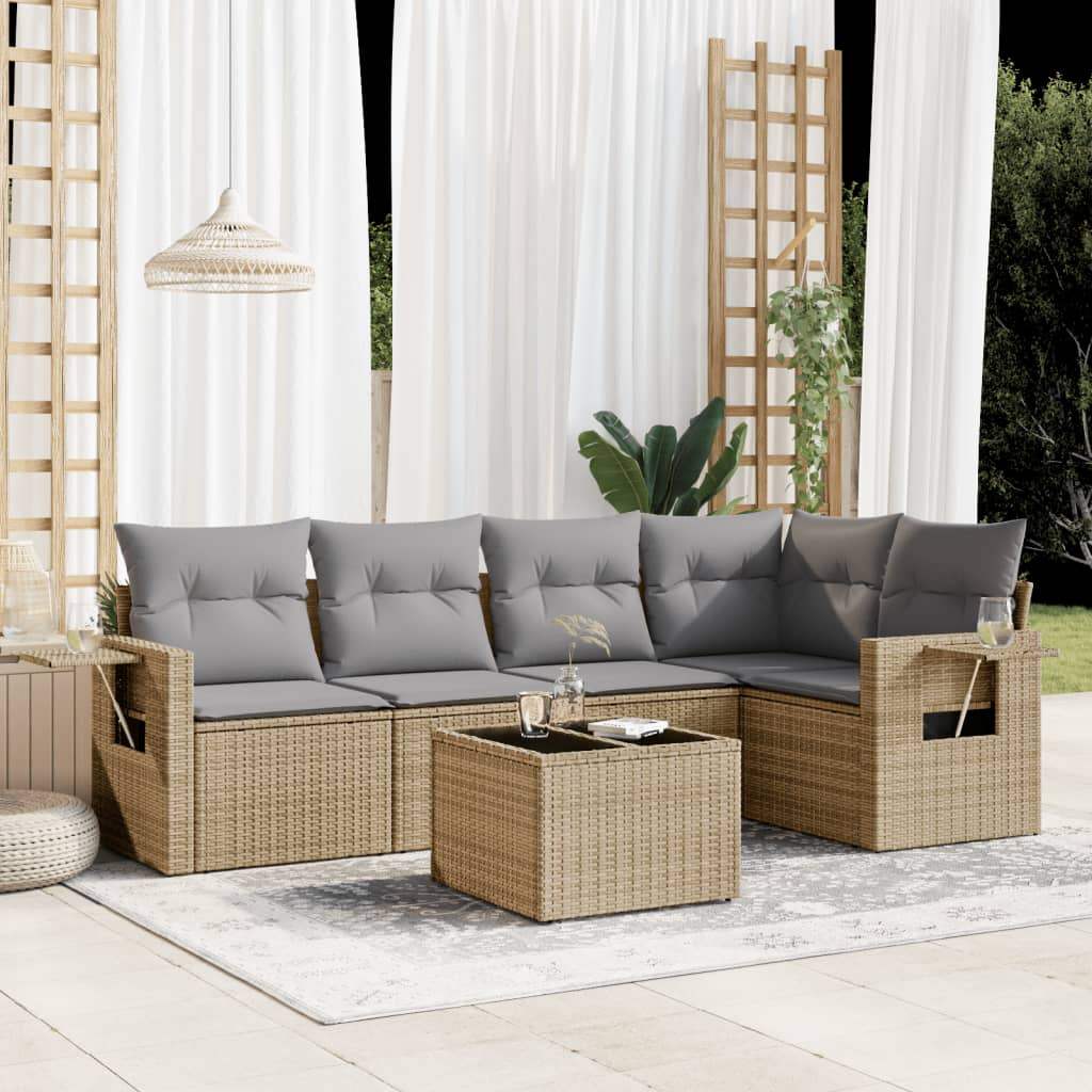 Set Divano da Giardino 6 pz con Cuscini Beige in Polyrattan - homemem39