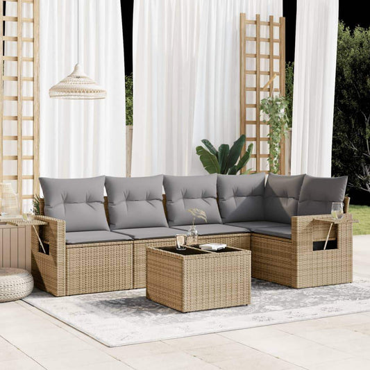 Set Divano da Giardino 6 pz con Cuscini Beige in Polyrattan - homemem39