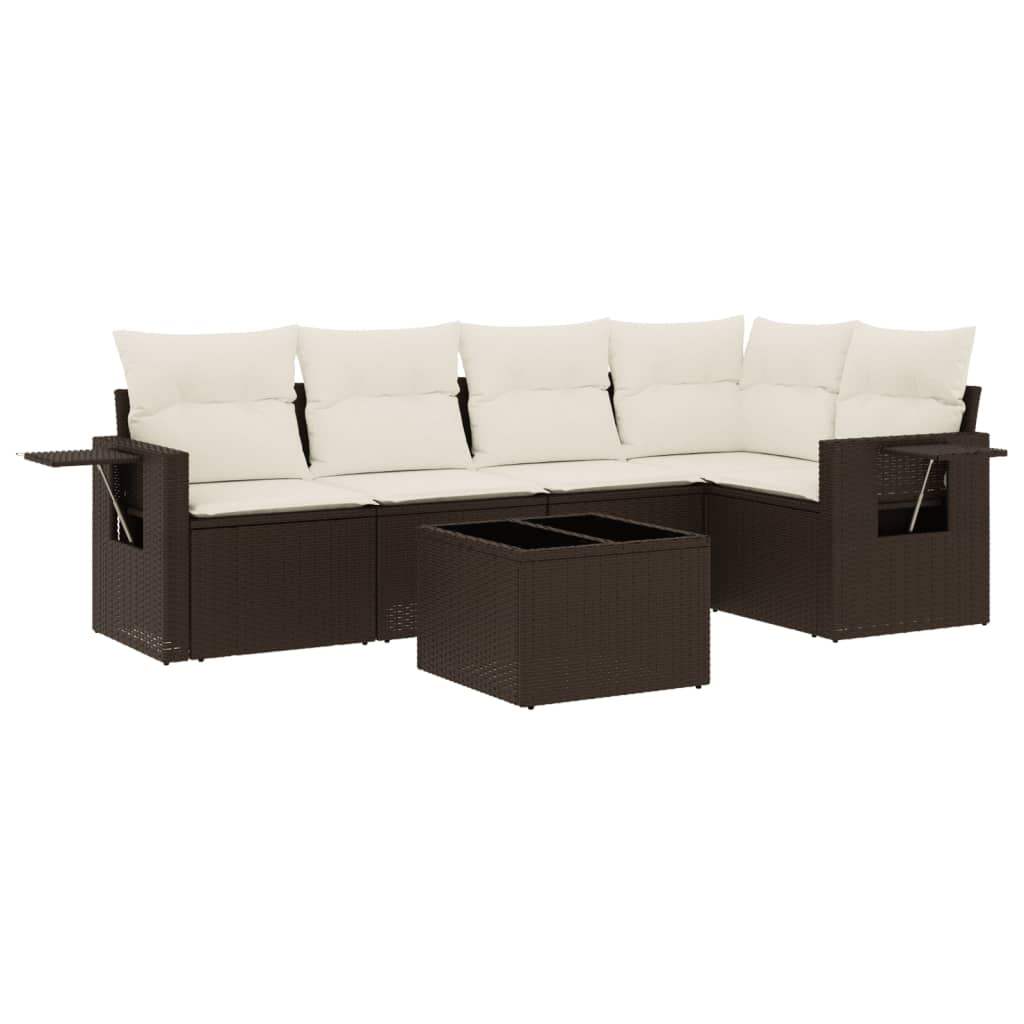 Set Divano da Giardino 6 pz con Cuscini Marrone in Polyrattan - homemem39