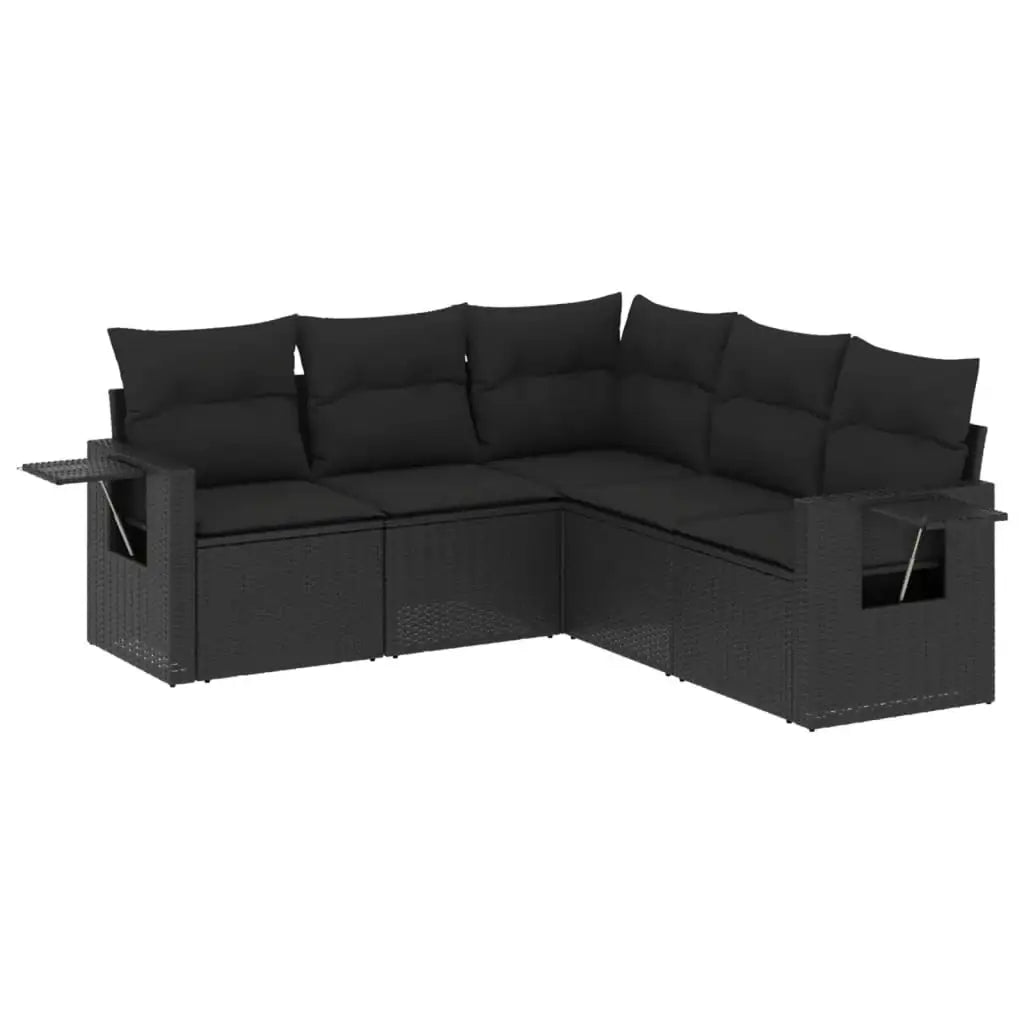 Set Divani da Giardino 5 pz con Cuscini in Polyrattan Nero - homemem39