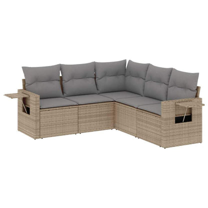 Set Divano da Giardino 5 pz con Cuscini Beige in Polyrattan - homemem39