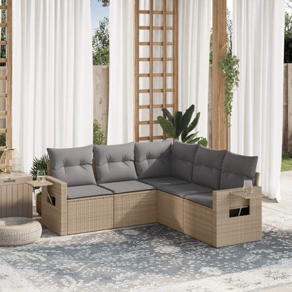 Set Divano da Giardino 5 pz con Cuscini Beige in Polyrattan - homemem39