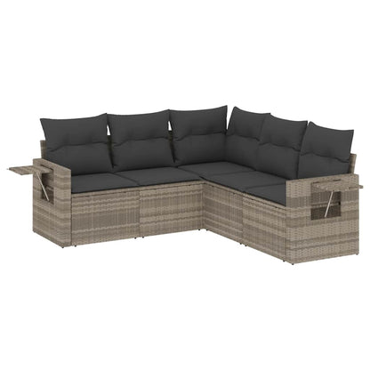 Set Divano da Giardino 5pz con Cuscini Grigio Chiaro Polyrattan