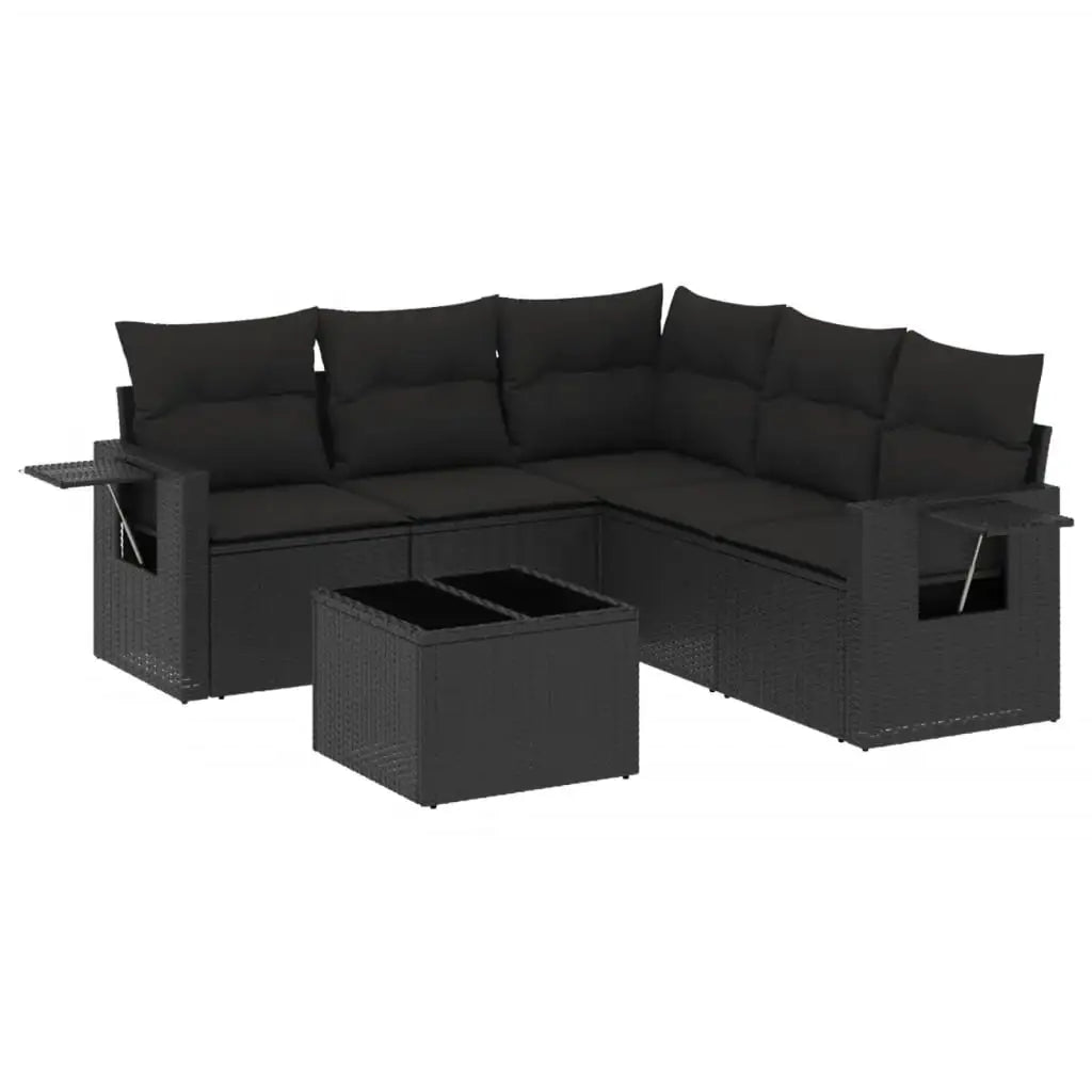 Set Divano da Giardino 6 pz con Cuscini Nero in Polyrattan - homemem39