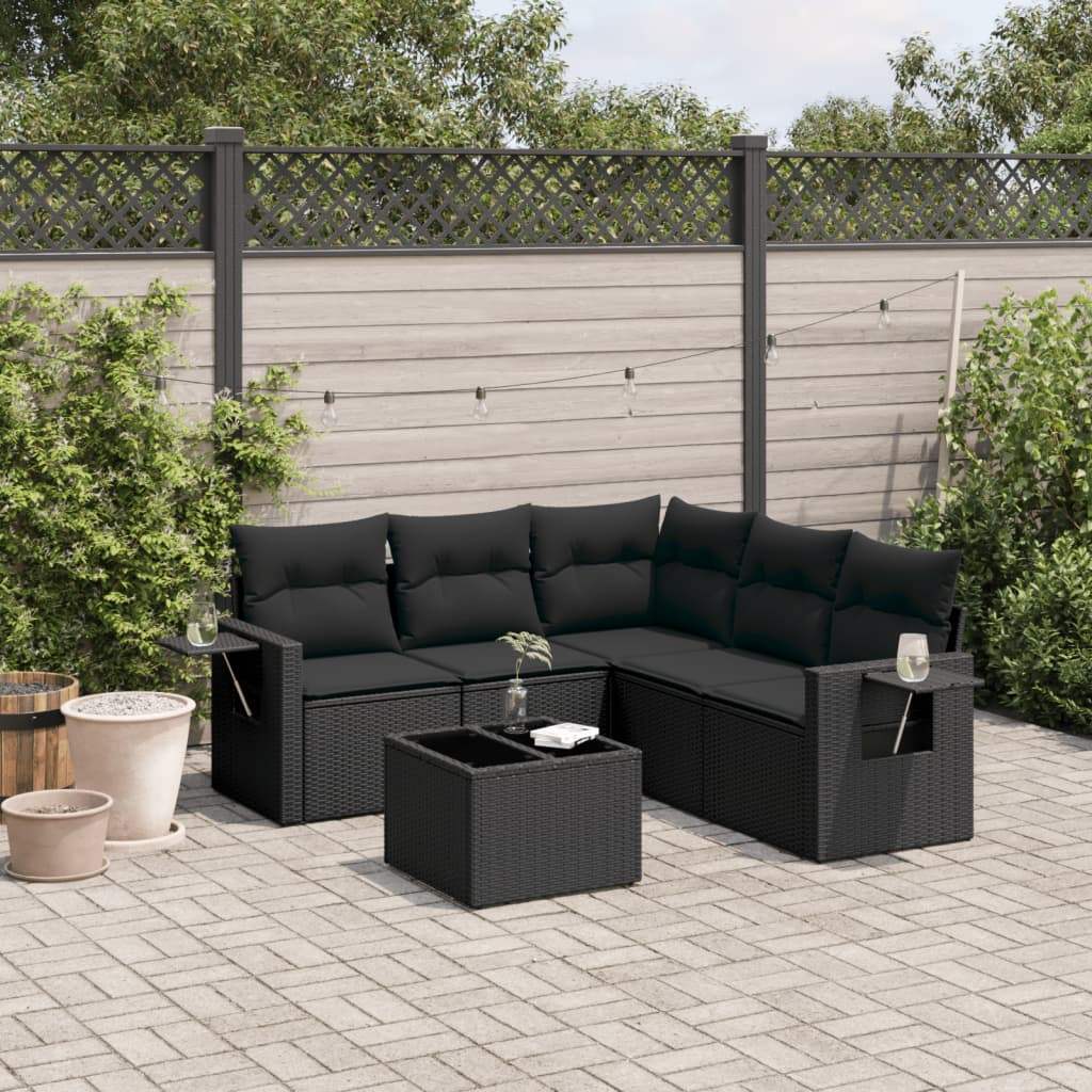 Set Divano da Giardino 6 pz con Cuscini Nero in Polyrattan - homemem39