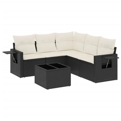Set Divano da Giardino 6 pz con Cuscini Nero in Polyrattan - homemem39