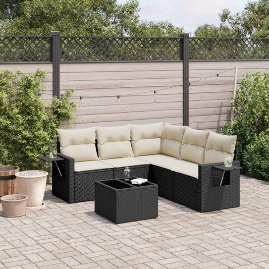 Set Divano da Giardino 6 pz con Cuscini Nero in Polyrattan - homemem39