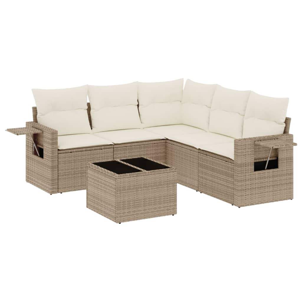 Set Divano da Giardino 6 pz con Cuscini Beige in Polyrattan - homemem39
