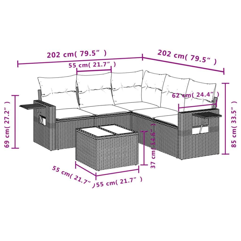 Set Divano da Giardino 6 pz con Cuscini Grigio in Polyrattan - homemem39