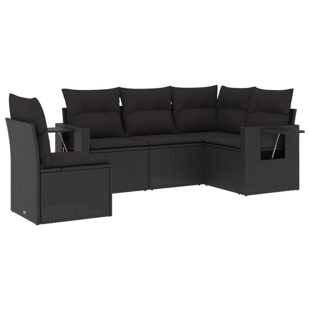 Set Divani da Giardino 5 pz con Cuscini in Polyrattan Nero - homemem39