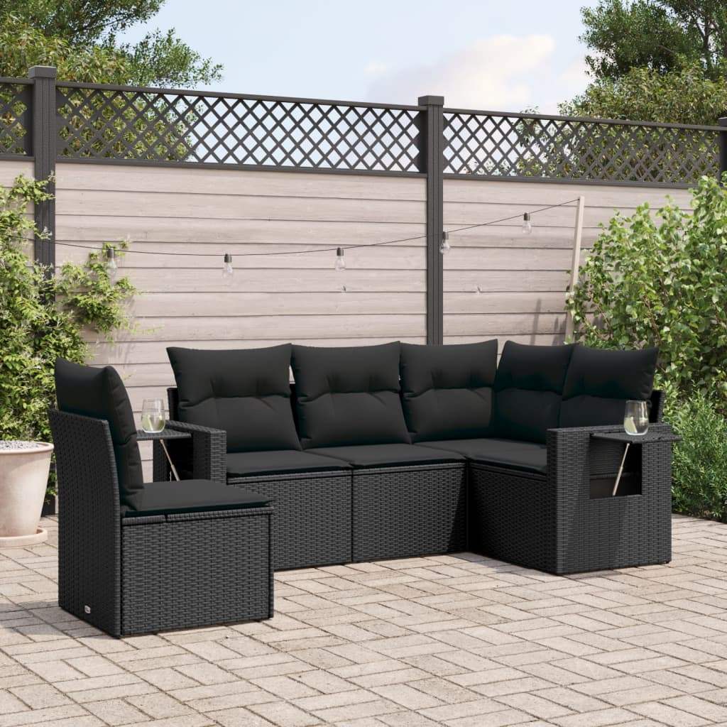 Set Divani da Giardino 5 pz con Cuscini in Polyrattan Nero - homemem39
