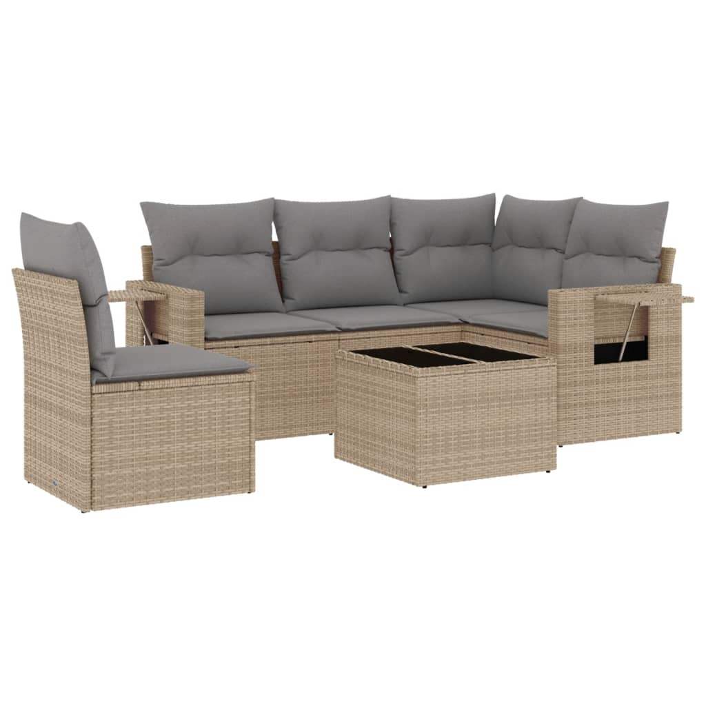 Set Divano da Giardino 6 pz con Cuscini Beige in Polyrattan - homemem39