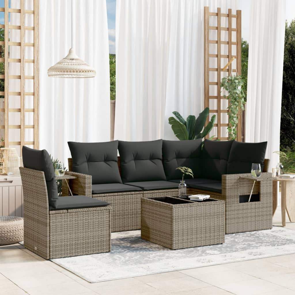 Set Divano da Giardino 6 pz con Cuscini Grigio in Polyrattan - homemem39
