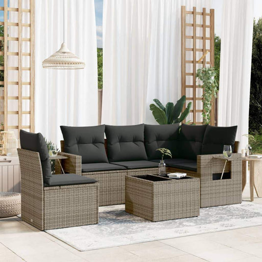 Set Divano da Giardino 6 pz con Cuscini Grigio in Polyrattan - homemem39